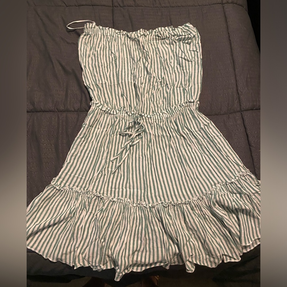 Women’s Elan Boutique Green & White striped cover up strapless dress Size small